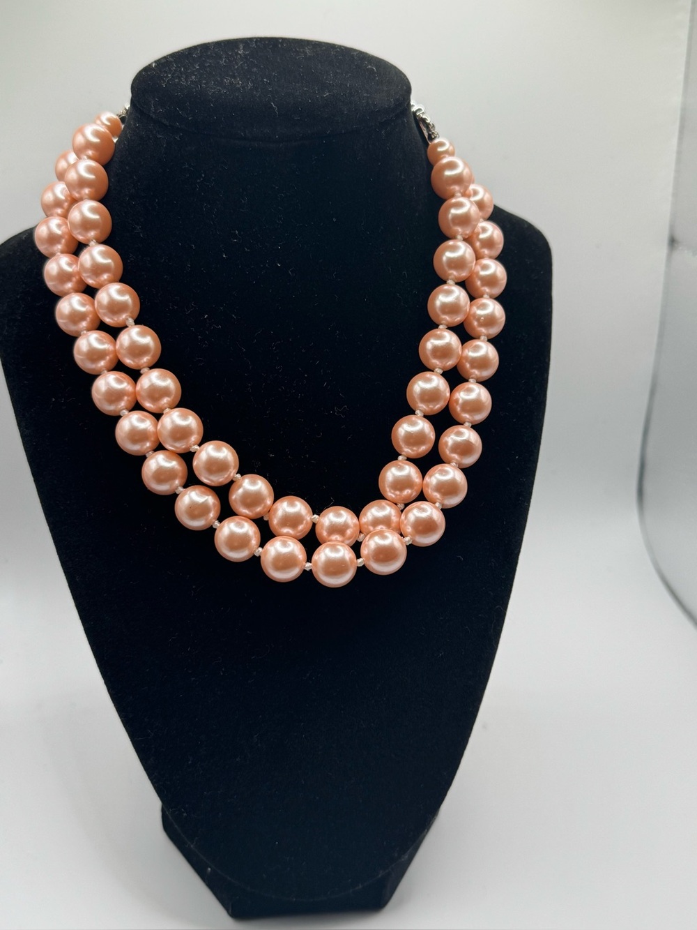 Double-Strand Peach Pearl Necklace for Women — Elegant Peach Beads
